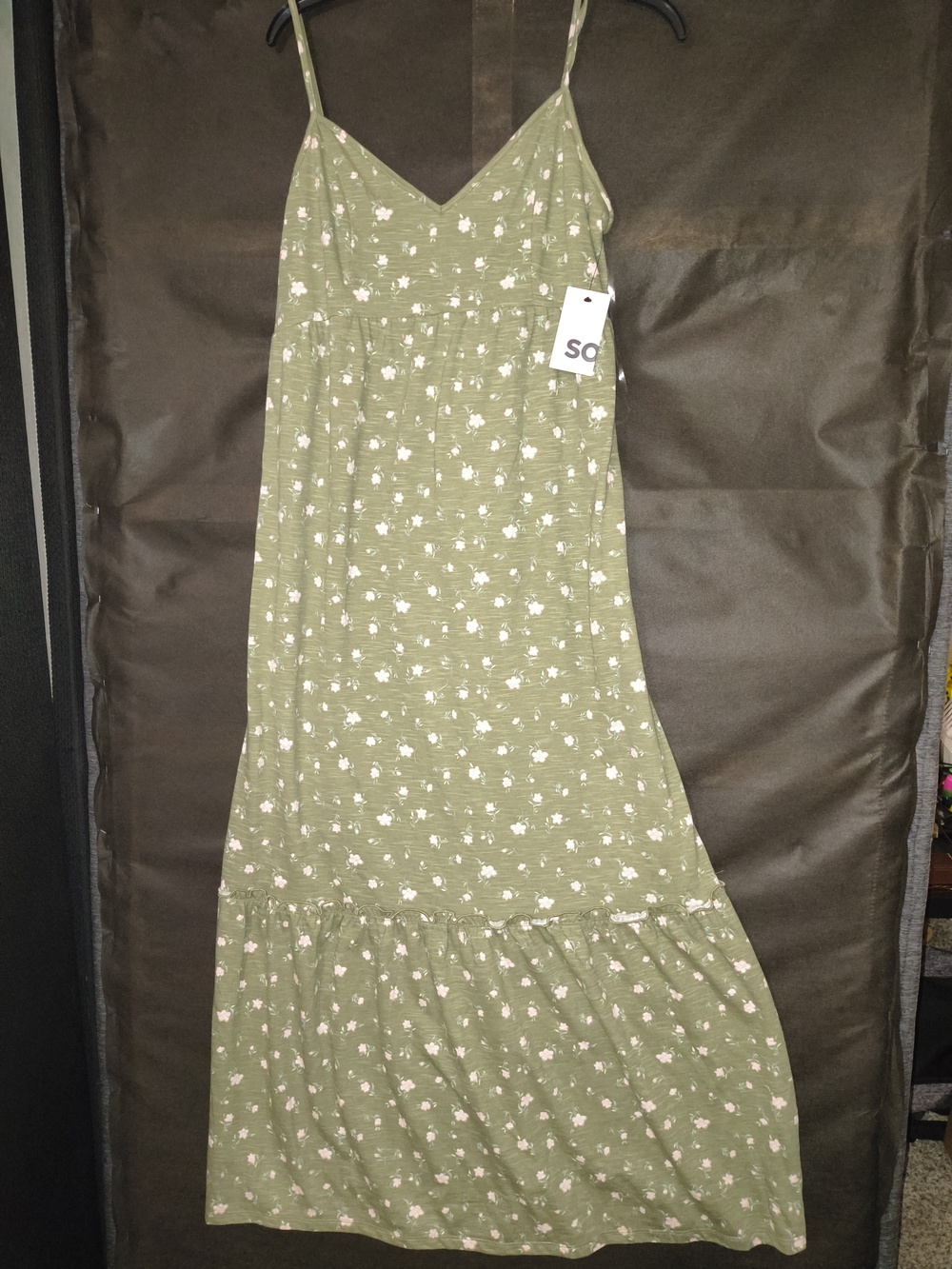 SO Olive Green Floral Spaghetti Strap Maxi Dress